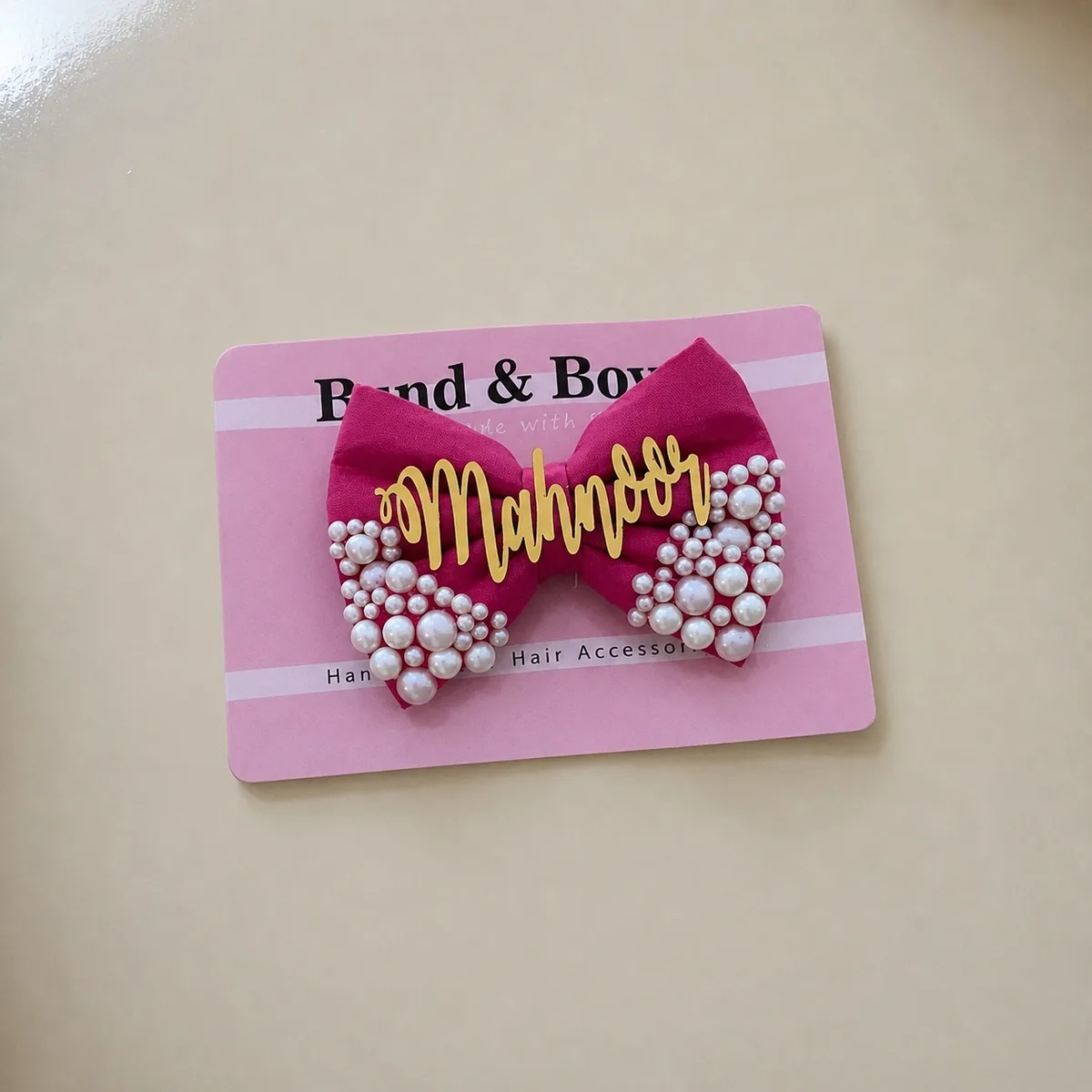 CUSTOMISE NAME PEARL BOW CLIP FOR GIRLS [SHOCKING PINK]