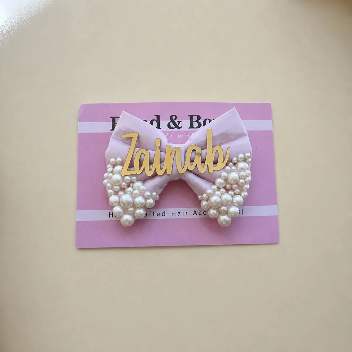CUSTOMISE NAME HAIR BOW CLIP FOR GIRLS [BABY PINK]